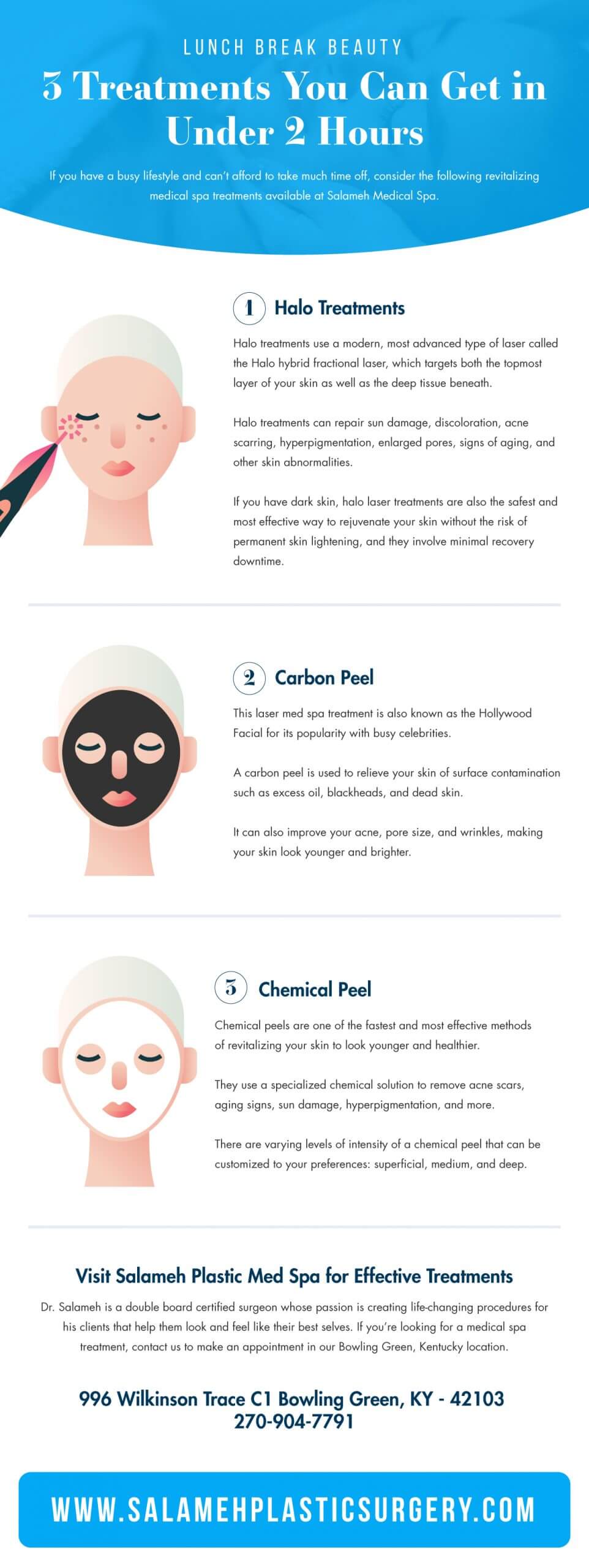 infographic featuring 3 lunch break beauty treatments