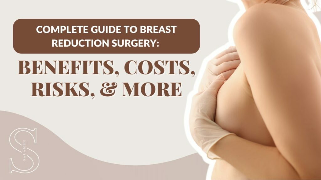 woman holding breast after breast reduction surgery