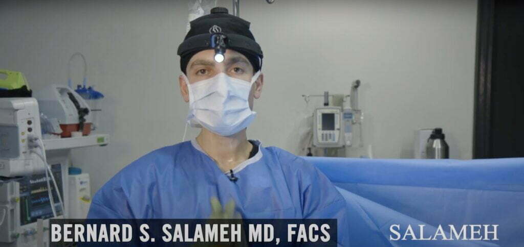 Dr. Bernard Salameh, MD in the operating room during a liposuction procedure at Salameh Plastic Surgery Center